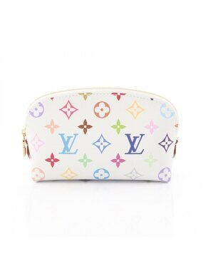 Louis Vuitton Pouch LV TM Pochette Cosmetic Monogram Multicolor Blanc Leather PM